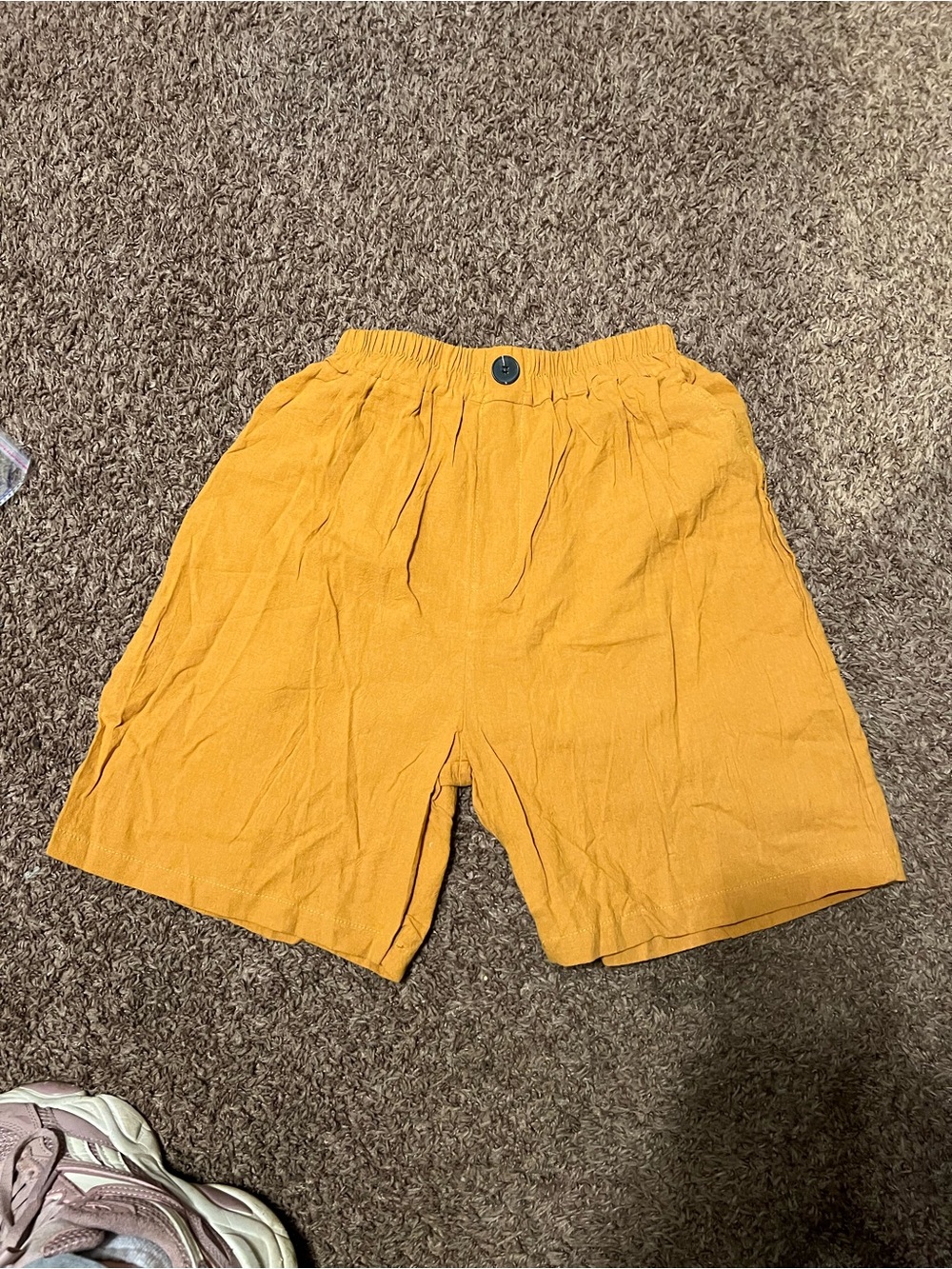 Mustard Yellow Linen-Blend Shorts